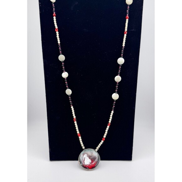 Vintage Handmade Enamel Sterling Silver Artisan Mother of Pearl Bead Necklace - Picture 8 of 14